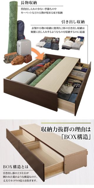 組立設置サービス 日本製 ヘッドレス ボックス収納 ベッド セミシングルサイズ 国産ポケットコイルマットレス 引き出し2杯付き 長尺物可 大容量 頑丈 耐荷重500kg ナチュラル代引NG