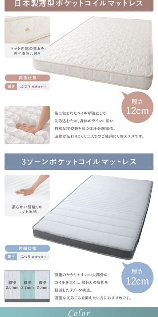 頑丈 引き出し収納付き ベッド セミダブル スリムヘッドボード 薄型宮付き 国産ポケットコイルマットレス 背面化粧 低ホルムアルデヒドF☆☆☆☆ 長尺物可 大容量 2口コンセント 収納ボックス2杯 日本製 アイボリー代引NG