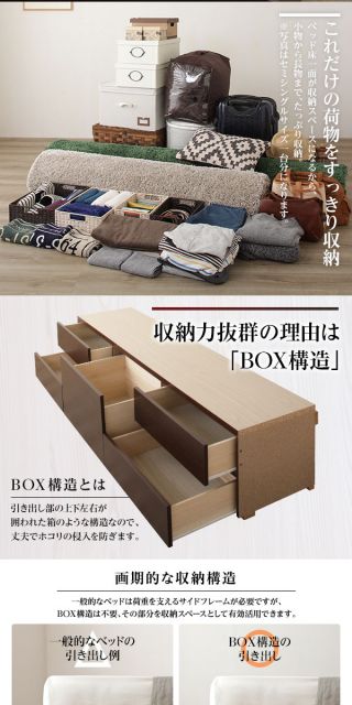 省スペース ヘッドボード 頑丈 大容量 BOX収納 ベッド セミダブルサイズ (フレームのみ) 日本製 低ホルムアルデヒドF☆☆☆☆ 長尺物可 引き出し5杯 ダークブラウン代引NG