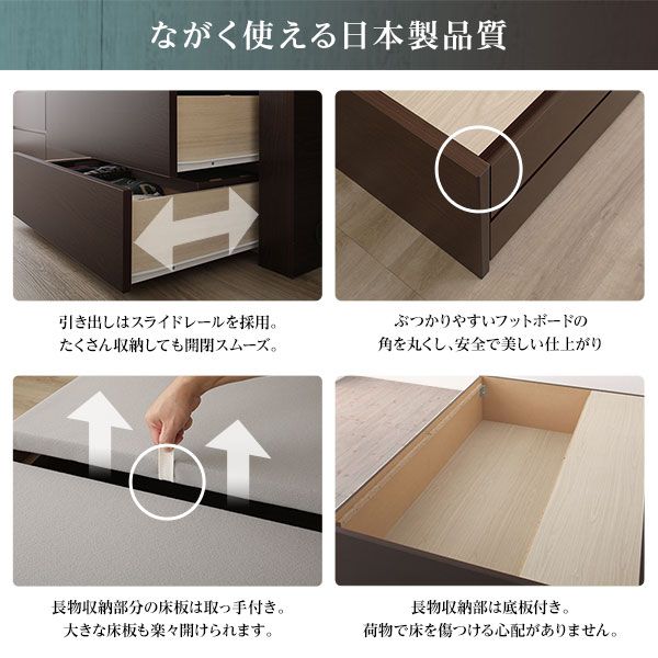 〔組立設置サービス付〕 収納 ベッド 薄型 宮付 セミダブル フレームのみ アイボリー 日本製 2口 コンセント 棚付 宮棚付 引き出し収納 頑丈ボックス収納 チェストベッド チェストベット 収納ベット セミダブルベッド 頑丈ボックス収納代引NG