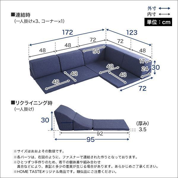 コーナー ローソファー 単品 コーナー付き グレー 1人掛け：幅約49cm コーナー：約幅74cm 日本製 国産 フロアソファー コーナーソファー リビング家具代引NG