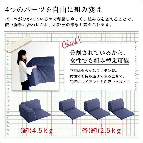 コーナー ローソファー 単品 コーナー付き ブラウン 1人掛け：幅約49cm コーナー：約幅74cm 日本製 国産 フロアソファー コーナーソファー リビング家具代引NG