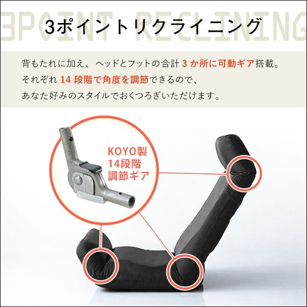 座椅子 フロアチェア 〔アップスタイル ネイビー〕 幅52cm リクライニング 洗えるカバー付き 日本製 完成品 リクライニングチェア パーソナルチェア ローチェア代引NG