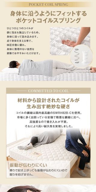 完全受注生産方式 純国産 TSI ポケットコイルマットレス ベーシックタイプ/ シングル ノンヒートコイル 抗菌・防臭・防ダニ加工 東京スプリング 国内自社一貫製造 日本製代引NG