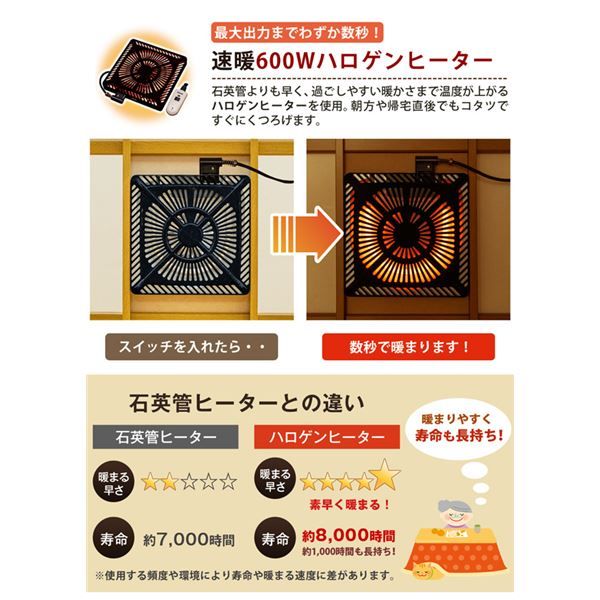 こたつ 約幅80cm 正方形 ブラウン 木製脚付き コタツ 継脚式 手元コントローラー 組立品 リビング ダイニング代引NG