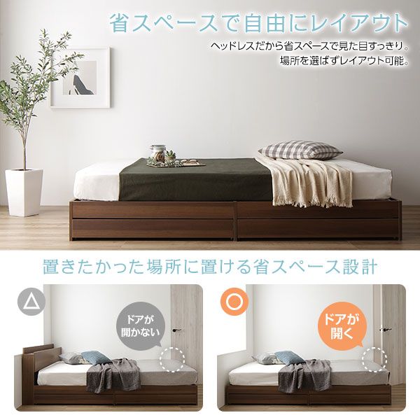 スーパSALE10倍＆4時間限定10％OFF ナチュラルテイスト 収納ベッド シングルサイズ ベッドフレームのみ 引出し2杯付き 木目調 ヘッド無し 耐荷重200kg 頑丈 ブラウン