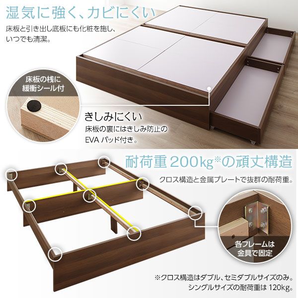 スーパSALE10倍＆4時間限定10％OFF ナチュラルテイスト 収納ベッド セミダブルサイズ ボンネルコイルマットレス付き 引出し2杯付き 木目調 ヘッド無し 耐荷重200kg 頑丈 ナチュラル