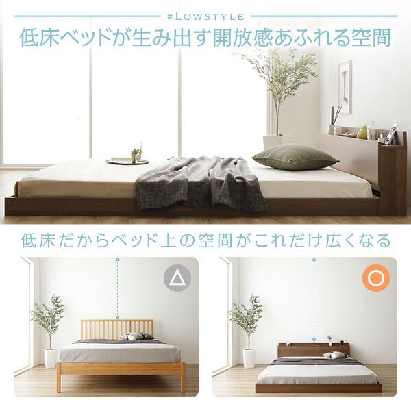 スーパSALE10倍＆4時間限定10％OFF すのこベッド コンセント付き ローベッド ナチュラル セミダブル セミダブルベッド ポケットコイルマットレス付き 木製ベッド 低床 棚付き 宮付き