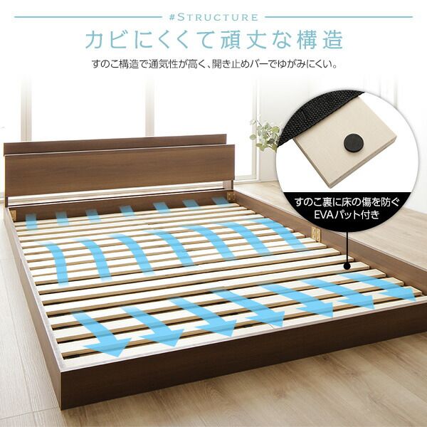 スーパSALE10倍＆4時間限定10％OFF すのこベッド コンセント付き ローベッド ナチュラル セミダブル セミダブルベッド ポケットコイルマットレス付き 木製ベッド 低床 棚付き 宮付き