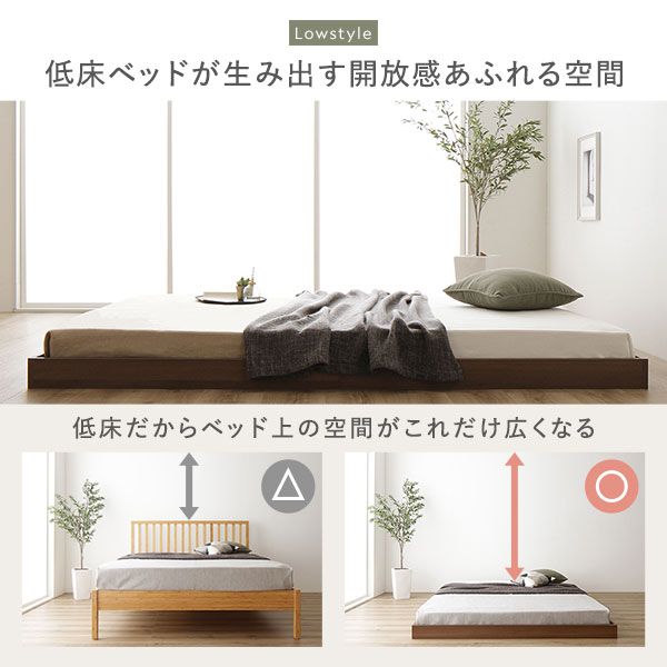すのこベッド ローベッド 省スペース ヘッドボードレス ブラウン セミダブル セミダブルベッド ポケットコイルマットレス付き 木製ベッド 低床