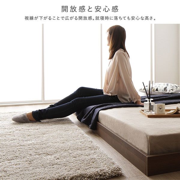 すのこベッド ローベッド 省スペース ヘッドボードレス ナチュラル セミダブル セミダブルベッド ポケットコイルマットレス付き 木製ベッド 低床