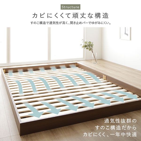 すのこベッド ローベッド 省スペース ヘッドボードレス ナチュラル セミダブル セミダブルベッド ポケットコイルマットレス付き 木製ベッド 低床