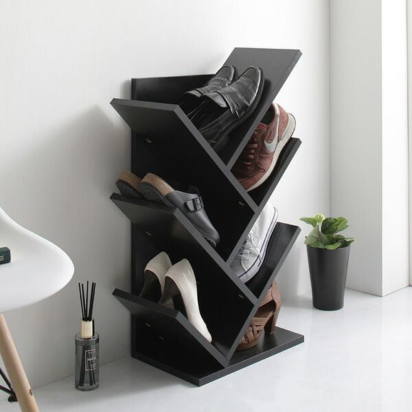 スーパSALE10倍＆4時間限定10％OFF シンプルモダン シューズラック/下駄箱 【ブラック】 幅48cm 6足収納可 長靴・ロングブーツ対応 メラミン樹脂加工板使用 木目調 スリム 省スペース 傘立て付き