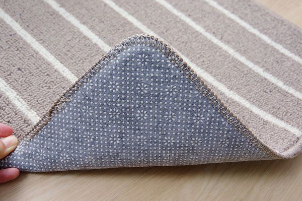 スーパSALE10倍＆4時間限定10％OFF キッチンマット/台所マット 【ベージュ 約45×240cm】 長方形 洗える 防滑加工 折りたたみ収納 シンプルボーダー【代引NG】