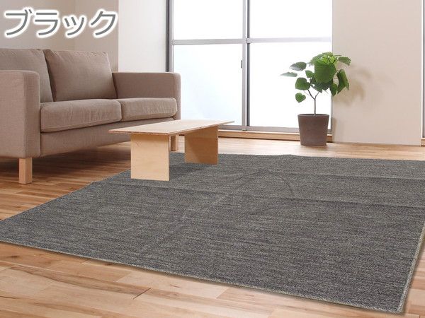 スーパSALE10倍＆4時間限定10％OFF カーペット ラグ 平織 抗菌 ペットの爪が引っかかりにくい レベルカット / 江戸間 2畳 176×176cm ブラック 日本製 ソレイユ 九装
