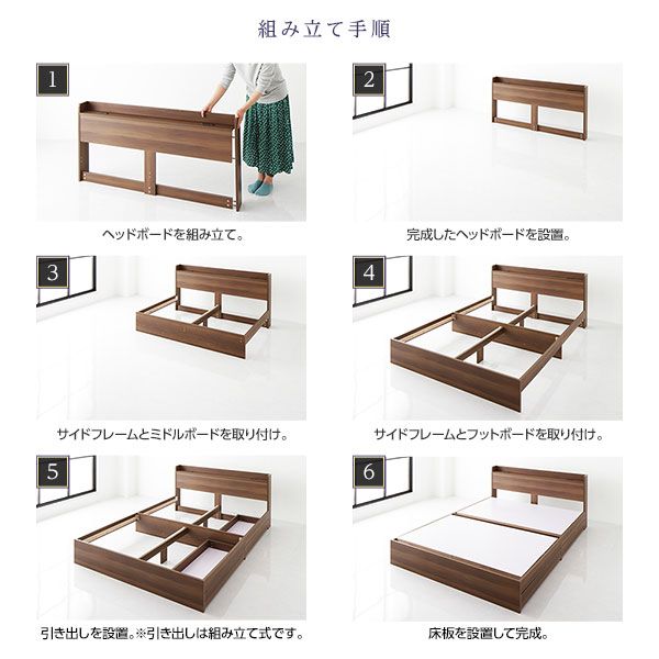スーパSALE10倍＆4時間限定10％OFF ベッド 収納付き セミダブル ブラウン ベッドフレーム ポケットコイルマットレス付き ハイクオリティモダン 木製ベッド 引き出し付き 宮付き コンセント付き