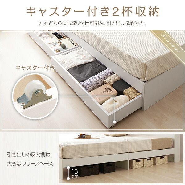 スーパSALE10倍＆4時間限定10％OFF ベッド 収納付き シングル ホワイト ベッドフレーム ボンネルコイルマットレス付き ハイクオリティモダン 木製ベッド 引き出し付き 宮付き コンセント付き