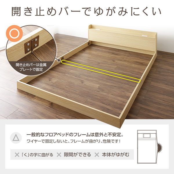スーパSALE10倍＆4時間限定10％OFF ヘッドボード付き ローベッド すのこベッド ダブルサイズ (ベッドフレームのみ) 宮棚付き 2口コンセント付き 木目調 メラミン樹脂加工板使用 頑丈 ホワイト