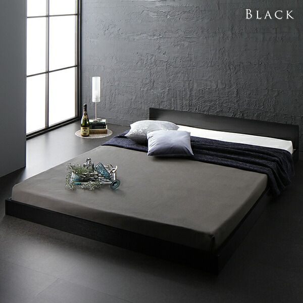 フラットヘッドボード ローベッド フロアベッド セミダブルサイズ (ポケットコイルマットレス付き) スノコ構造 1枚板 頑丈 木目調 スタイリッシュ ホワイト