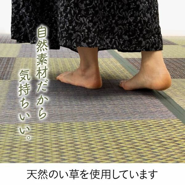 い草 花ござ ラグマット/絨毯 4.5畳 格子柄 市松柄 ブラウン 団地間4.5畳 約255×255cm 抗菌 防臭 消臭 調湿 〔リビング〕代引NG