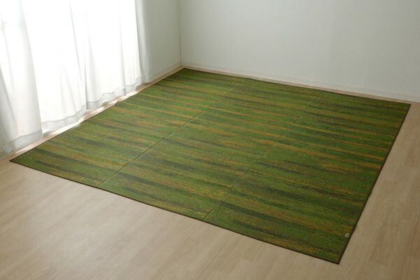 い草 花ござ ラグマット/絨毯 ブルー 江戸間6畳 約261×352cm 抗菌 防臭 消臭 調湿 日本製 〔リビング フローリング〕代引NG