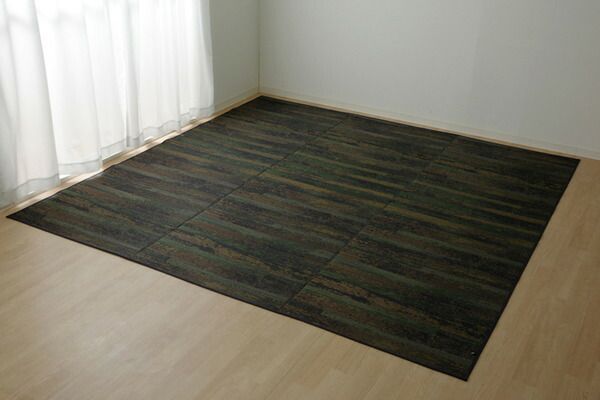 い草 花ござ ラグマット/絨毯 グリーン 江戸間8畳 約348×352cm 抗菌 防臭 消臭 調湿 日本製 〔リビング フローリング〕代引NG