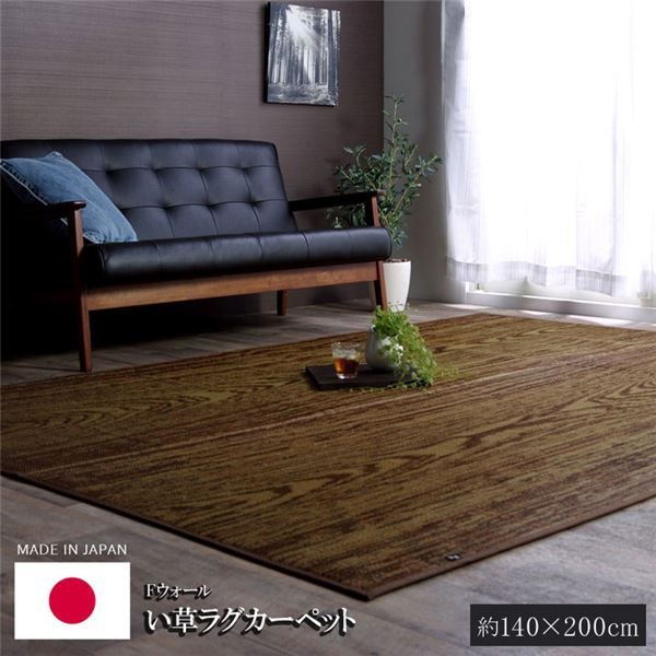 モダン調 い草 ラグマット/絨毯 約140×200cm 日本製 抗菌 防臭 調湿機能 耐久性抜群 〔リビング ダイニング〕代引NG