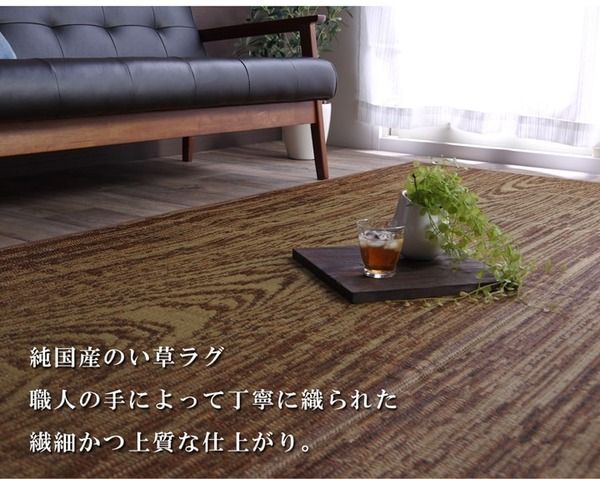 モダン調 い草 ラグマット/絨毯 約140×200cm 日本製 抗菌 防臭 調湿機能 耐久性抜群 〔リビング ダイニング〕代引NG