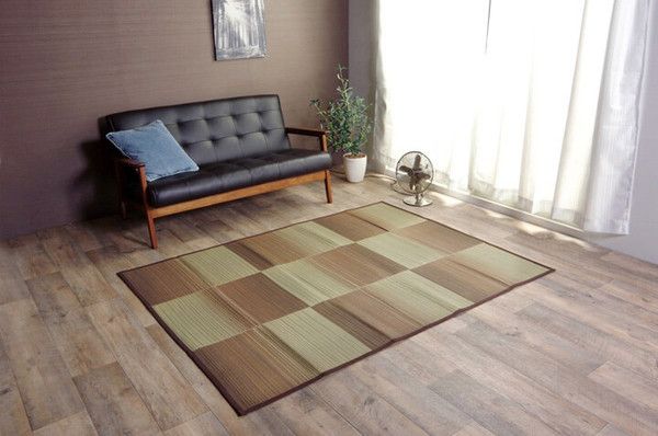 い草 ラグマット/絨毯 コンパクト ブルー 約135×180cm 折りたたみ 防傷 不織布 裏貼り加工 消臭 調湿機能付 〔リビング〕代引NG