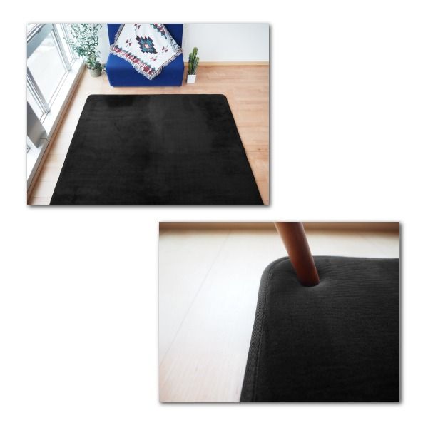 ラグマット 絨毯 約3畳 約185cm×230cm ブラック 極厚 ウレタン20mm 防滑加工 防音・防寒効果 フランネル POWDER TOUCH RUG代引NG