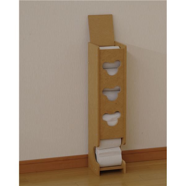 トイレラック トイレット ペーパーホルダー 約幅14cm×奥行14.5cm×高さ61cm ナチュラル 無塗装 フタ付き ペーパー約5個収納可 日本製 国産 トイレットペーパー収納 トイレ収納代引NG