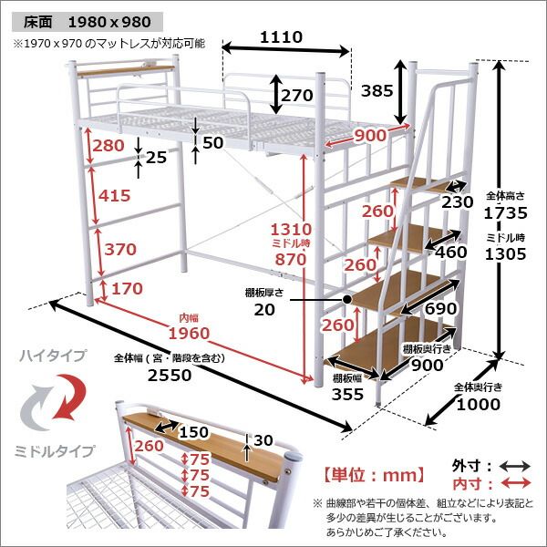 ロフトベッド シングル ベッドフレームのみ ブラック 階段付 宮付 2口 コンセント付 収納スペース付 棚付 宮棚付 高さ調整可 ハイタイプ ミドルタイプ スチールパイプ パイプロフトベッド シングルベッド パイプベッド ロフトベット代引NG