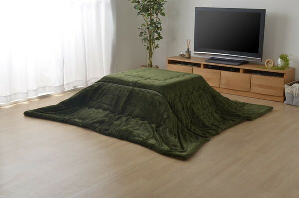 簡単ケア こたつ布団/寝具 グリーン 約190×240cm 長方形 洗える フランネル素材 キルティング加工 〔リビング〕代引NG