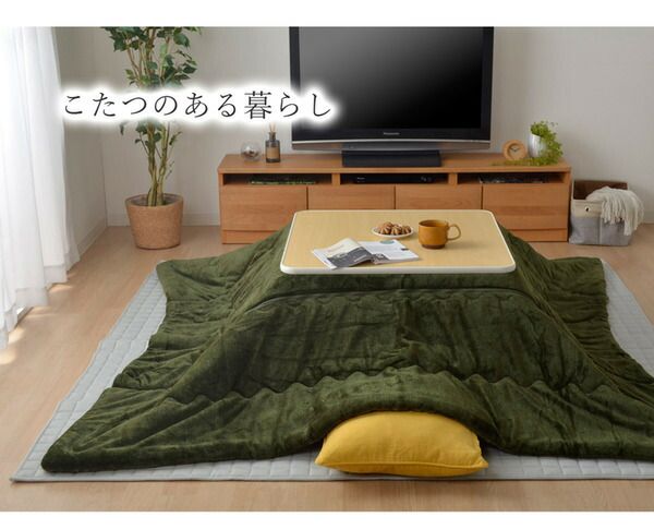 簡単ケア こたつ布団/寝具 グリーン 約190×240cm 長方形 洗える フランネル素材 キルティング加工 〔リビング〕代引NG