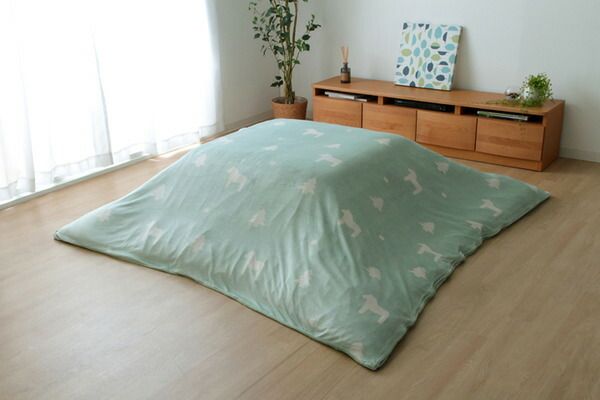 北欧風 こたつ布団カバー/寝具 ファスナータイプ グリーン 約195×195cm 正方形 洗える フランネル 〔リビング〕代引NG