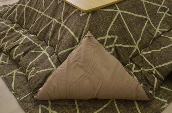 シンプル こたつ布団/寝具 幾何柄 掛け敷きセット ブラウン 約190cm×190cm 正方形 洗える 〔リビング ダイニング〕代引NG