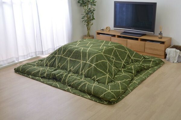 シンプル こたつ布団/寝具 幾何柄 掛け敷きセット ブラウン 約190cm×190cm 正方形 洗える 〔リビング ダイニング〕代引NG