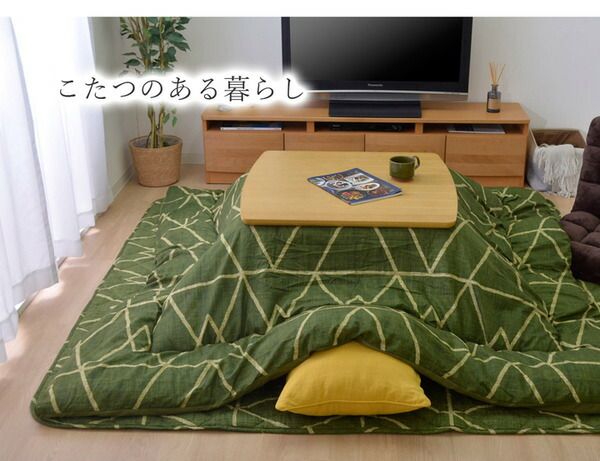 シンプル こたつ布団/寝具 幾何柄 掛け敷きセット ブラウン 約190cm×190cm 正方形 洗える 〔リビング ダイニング〕代引NG