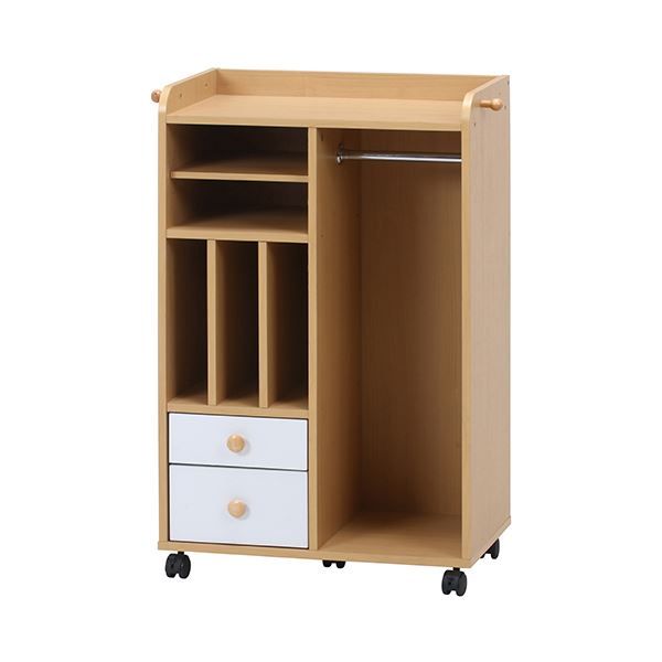 ハンガーラック コートハンガー 幅580mm ホワイト×ナチュラル 縦置き キャスター 引き出し フック付 NORM ストレージラック代引NG