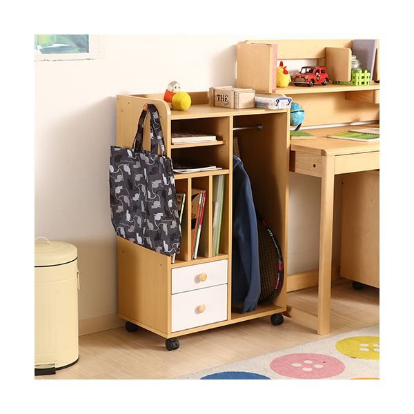 ハンガーラック コートハンガー 幅580mm ホワイト×ナチュラル 縦置き キャスター 引き出し フック付 NORM ストレージラック代引NG