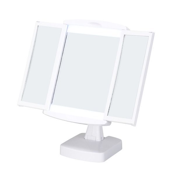 スーパSALE10倍＆4時間限定10％OFF キレイミラー(ホワイト/白) LED/ライト付/2WAY/三面鏡/拡大鏡/卓上ミラー/手鏡/メイク/化粧/スタンド/折りたたみ/回転式/光る/完成品/NK-2710