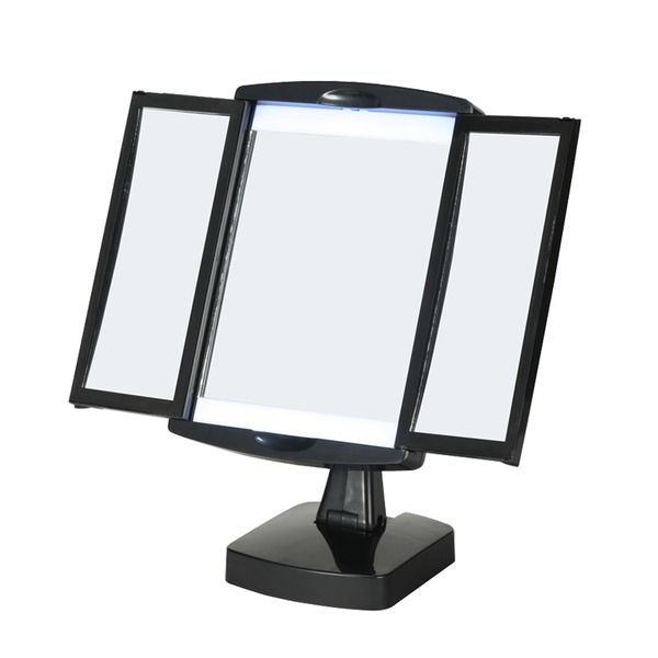 スーパSALE10倍＆4時間限定10％OFF キレイミラー(ブラック/黒) LED/ライト付/三面鏡/2WAY/拡大鏡/卓上ミラー/手鏡/メイク/化粧/スタンド/折りたたみ/回転式/光る/完成品/NK-2710
