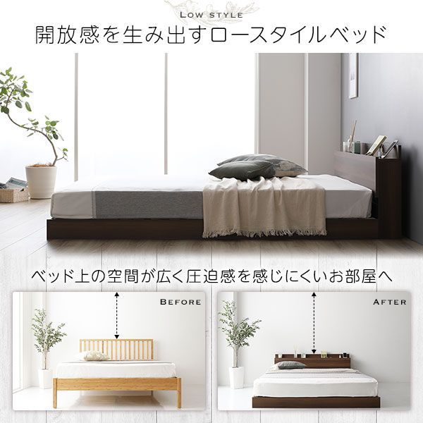 スーパSALE10倍＆4時間限定10％OFF ベッド 低床 ロータイプ すのこ 木製 LED照明付き 棚付き 宮付き コンセント付き シンプル モダン ナチュラル シングル ベッドフレームのみ