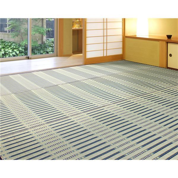 い草 柄上敷き/ラグマット 江戸間 2帖 ブルー 縁：綿100％ 高耐久性 掛川織 『津弥 つや』 〔リビング ダイニング〕代引NG