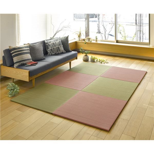 スーパSALE10倍＆4時間限定10％OFF 置き畳/ユニット畳 【約幅82×奥行82×高さ1.5cm レッド】 い草100％ 軽量 防滑 空気清浄 キズ防止 『四季 しき』【代引NG】