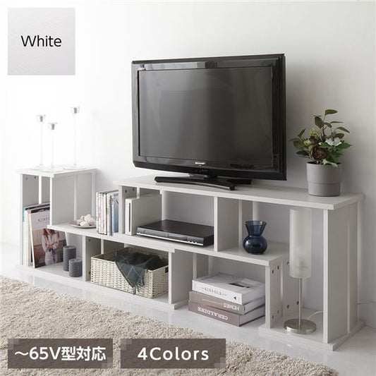 スーパSALE10倍＆4時間限定10％OFF テレビボート 200 伸縮 ディスプレイ AV コーナー 収納 ラック ロー ボード シェルフ 木製 頑丈 シンプル モダン ホワイト 幅105cm 〜 幅210cm 伸長 65 型 インチ TV 対応