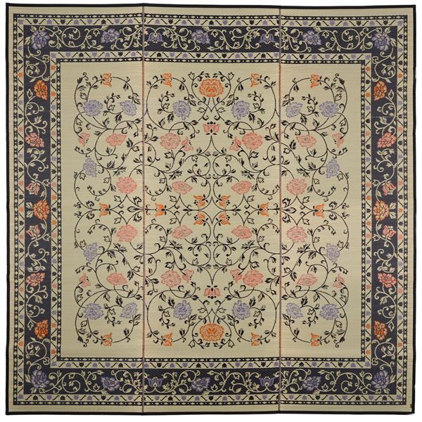 国産 い草ラグマット/絨毯 261×261cm ナチュラル×ブラック 抗カビ 消臭 ホットカーペット 床暖房対応 『イデア』代引NG
