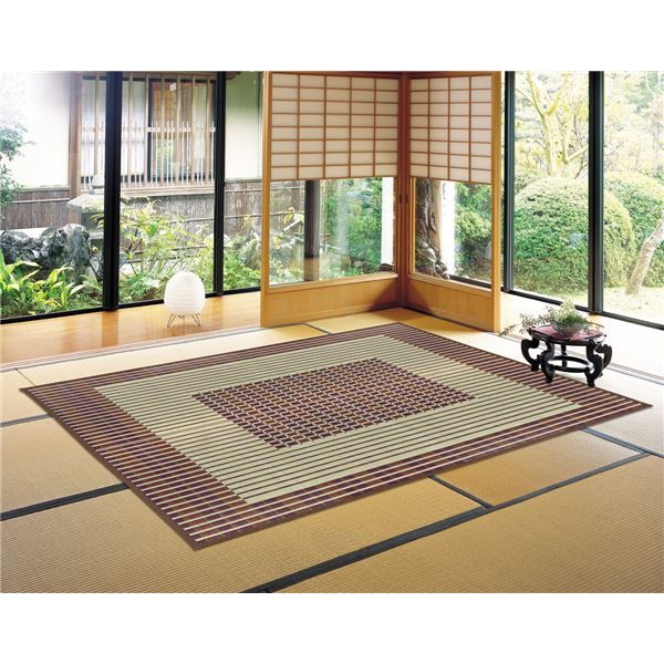 国産 い草ラグマット/絨毯 261×352cm ブラウン 抗カビ 消臭 ホットカーペット 床暖房対応 『築彩 ちくさい』 〔リビング〕代引NG