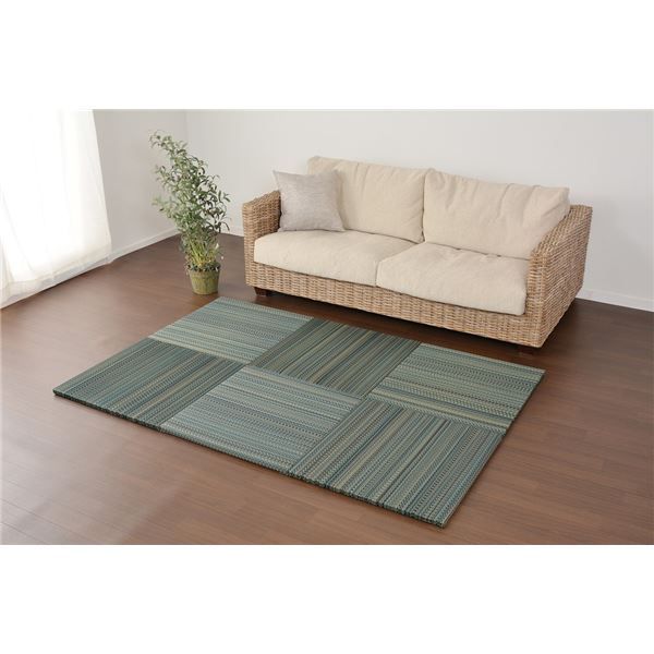 スーパSALE10倍＆4時間限定10％OFF い草 置き畳/ユニット畳 【65×65×2.5cm ブルー】 抗カビ 消臭 防音 クッション性 軽量 『フラッタ 王騎』 〔リビング〕【代引NG】