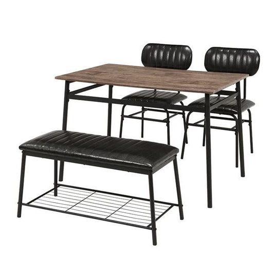コンパクト ダイニングテーブルセット ブラック 4点セット 机幅109cm チェア×2脚 ベンチ×1 スチール 組立式 〔リビング〕代引NG